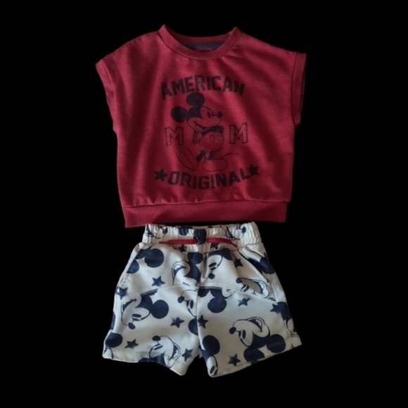 Disney 2T Mickey Mouse Matching Outfit American MOM Original Toddler Boy Red - Picture 3 of 3